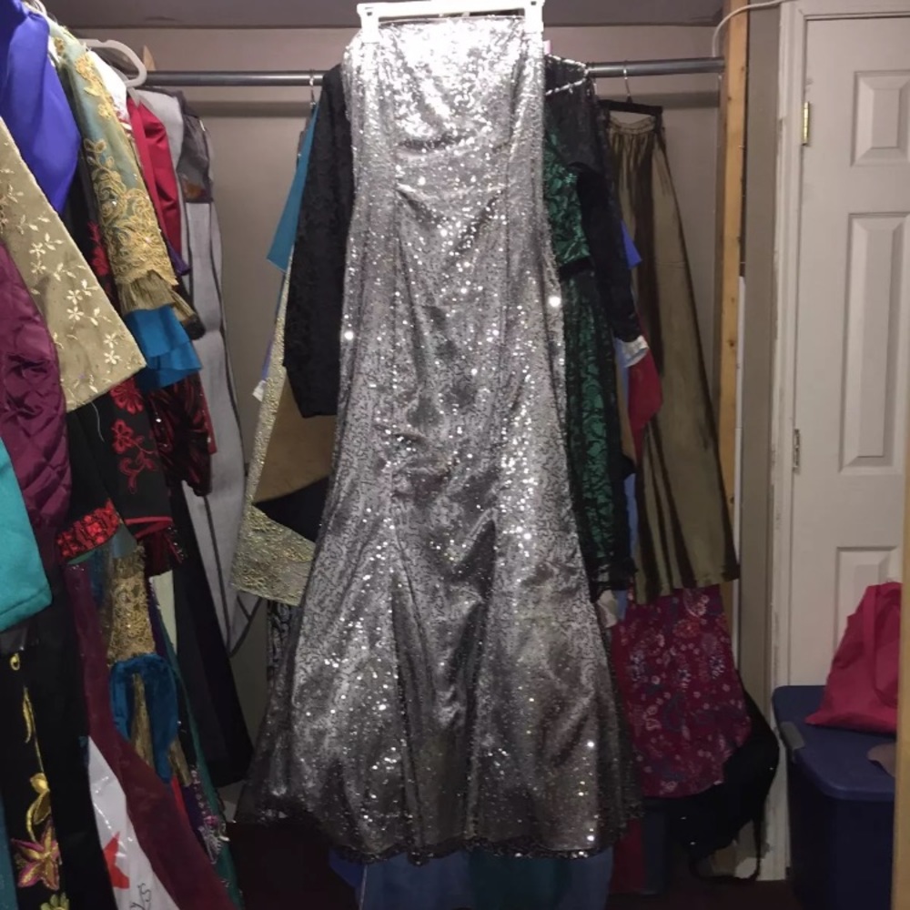 Silver sequin prom dress